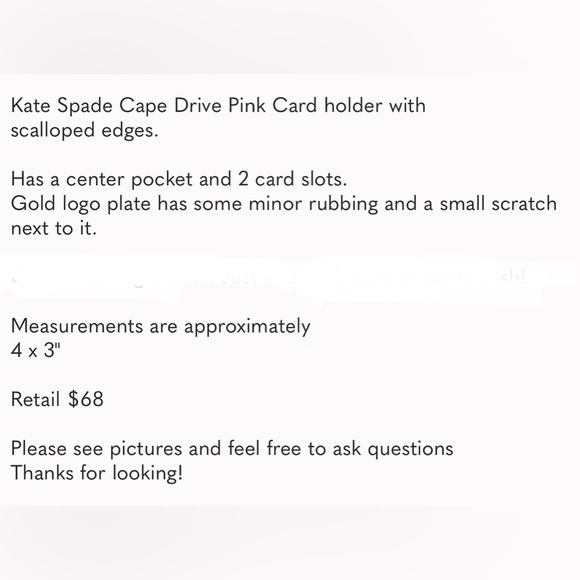 Kate Spade LOW START Cape Drive Pink Card Holder with scalloped edges - Picture 7 of 7